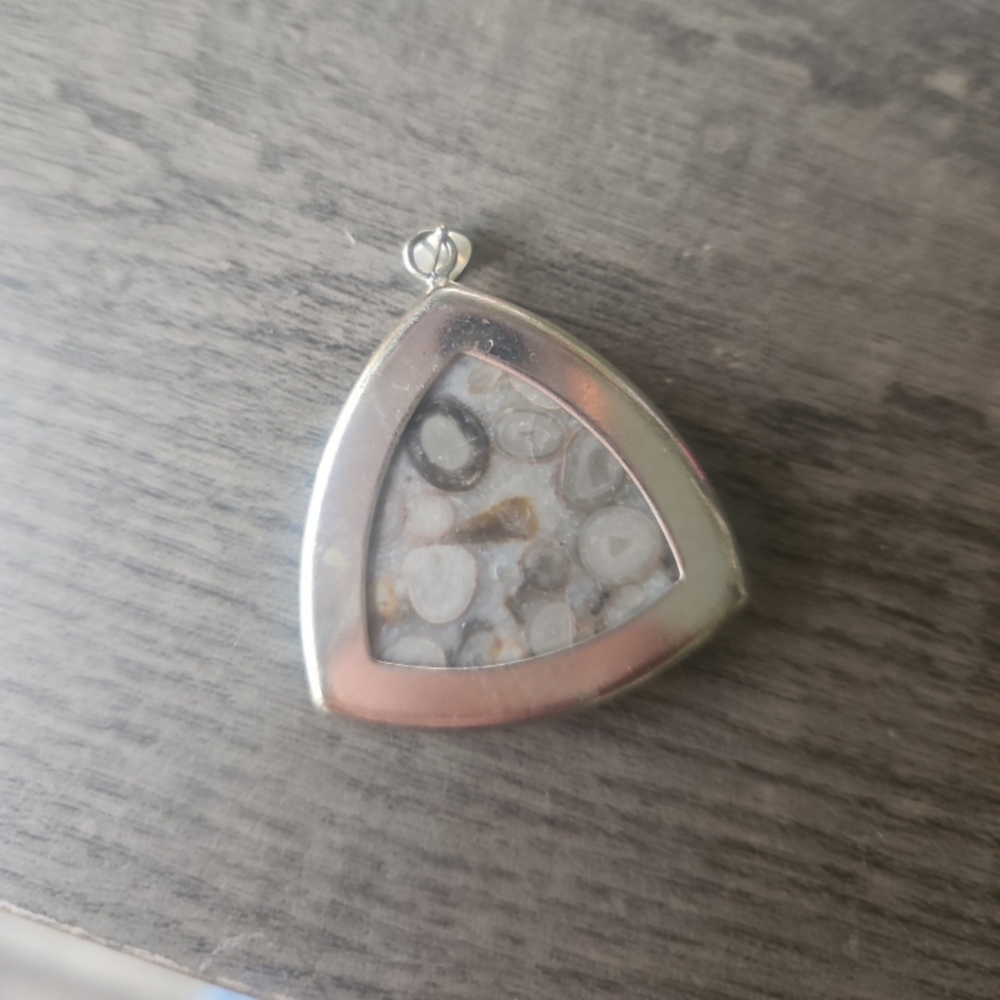 Sterling Silver Ocean Jasper Triangular Pendant 2" - image 5